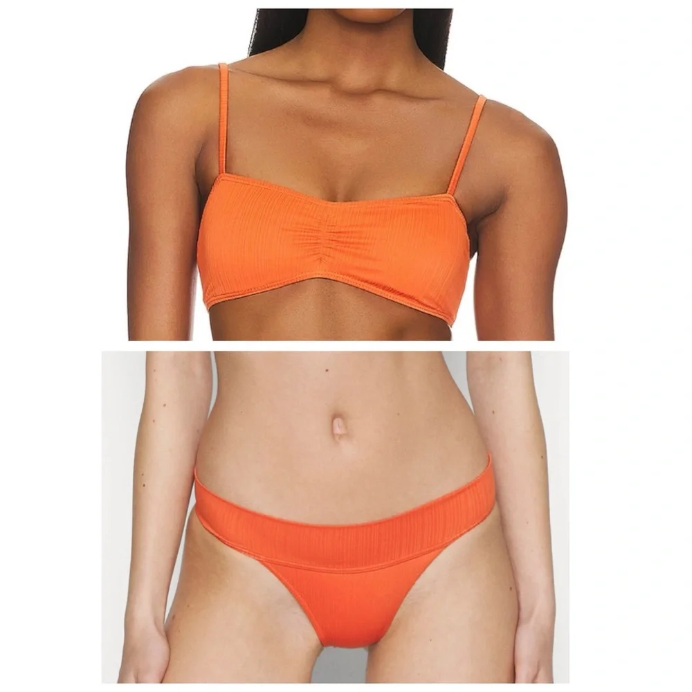 Frankie’s Bikinis Set Cleo Plisse Top Nick Plisse Cheeky Bottom Marigold Orange